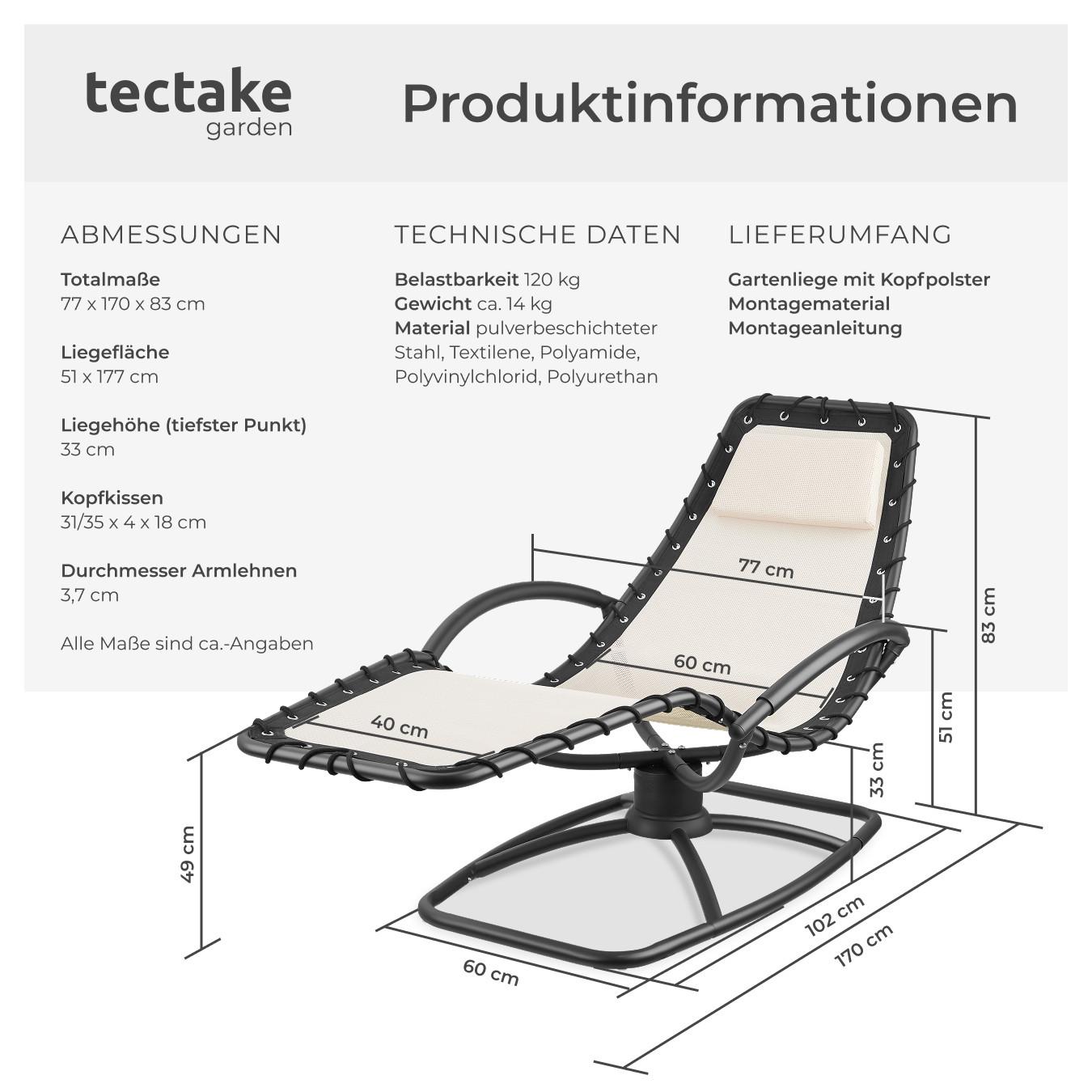 Tectake Chaise longue de jardin TOULON ergonomique avec mouvement de balancement confortable  