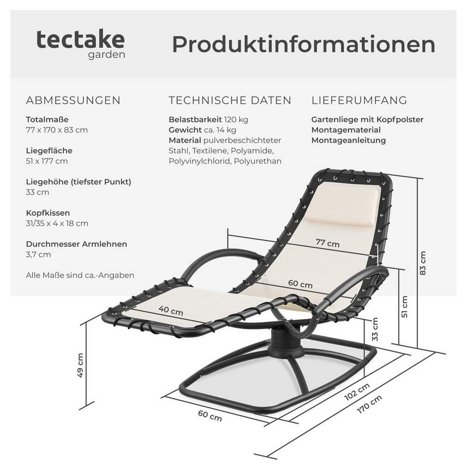 Tectake Chaise longue de jardin TOULON ergonomique avec mouvement de balancement confortable  
