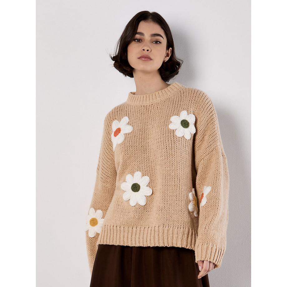 Bestickter Pullover mit reinen Gänseblümchen