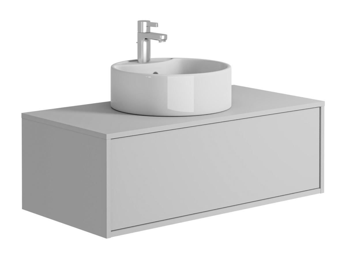 Vente-unique Meuble de salle de bain suspendu blanc avec simple vasque ronde - 94 cm - TEANA II  
