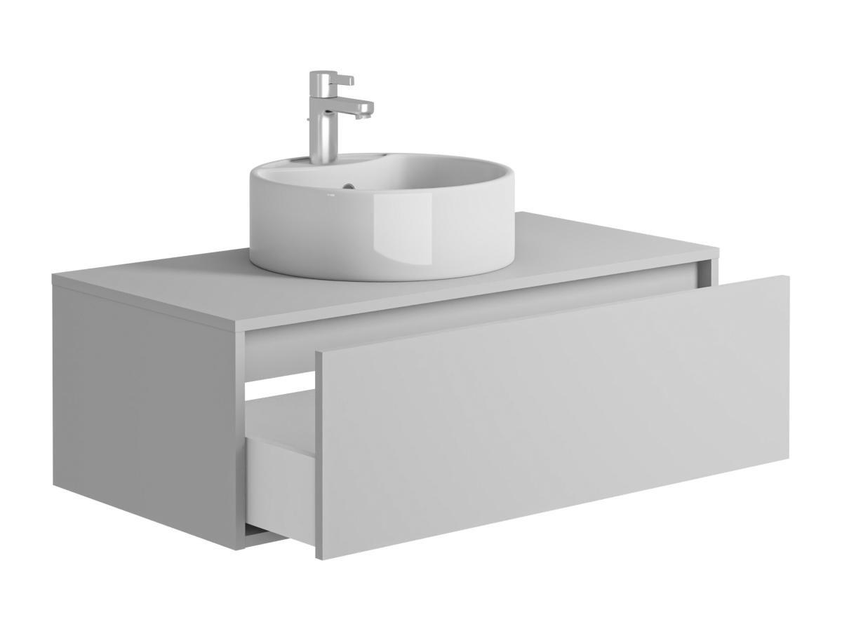 Vente-unique Mobile per bagno sospeso con lavabo singolo tondo 94 cm  Bianco - TEANA II  