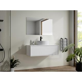 Vente-unique Mobile per bagno sospeso con lavabo singolo tondo 94 cm  Bianco - TEANA II  