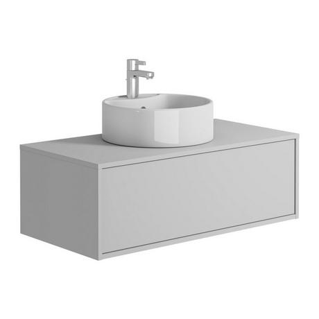 Vente-unique Mobile per bagno sospeso con lavabo singolo tondo 94 cm  Bianco - TEANA II  