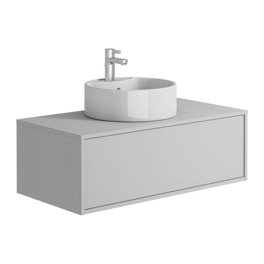 Mobile per bagno sospeso con lavabo singolo tondo 94 cm  Bianco - TEANA II