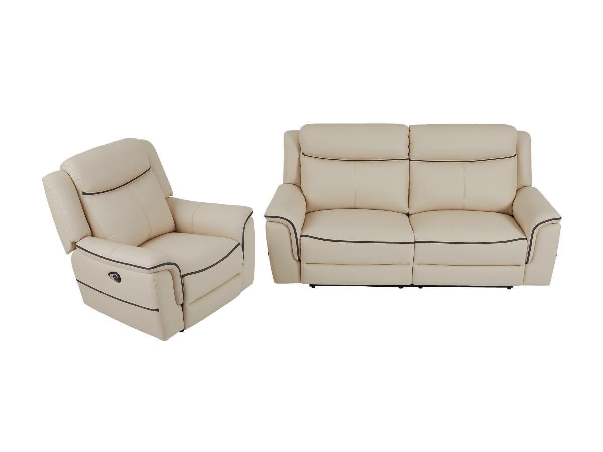 Vente-unique Relaxsofa 3-Sitzer & Relaxsessel elektrisch - Leder - Beige - ADELIO  