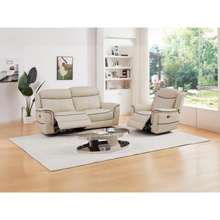 Vente-unique Relaxsofa 3-Sitzer & Relaxsessel elektrisch - Leder - Beige - ADELIO  