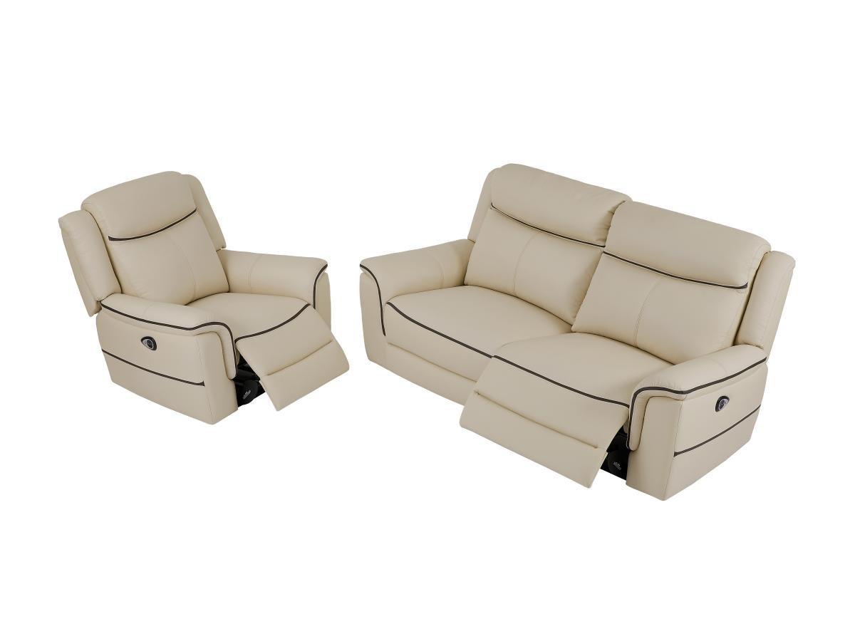 Vente-unique Relaxsofa 3-Sitzer & Relaxsessel elektrisch - Leder - Beige - ADELIO  