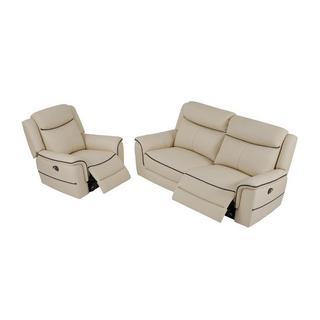 Vente-unique Relaxsofa 3-Sitzer & Relaxsessel elektrisch - Leder - Beige - ADELIO  