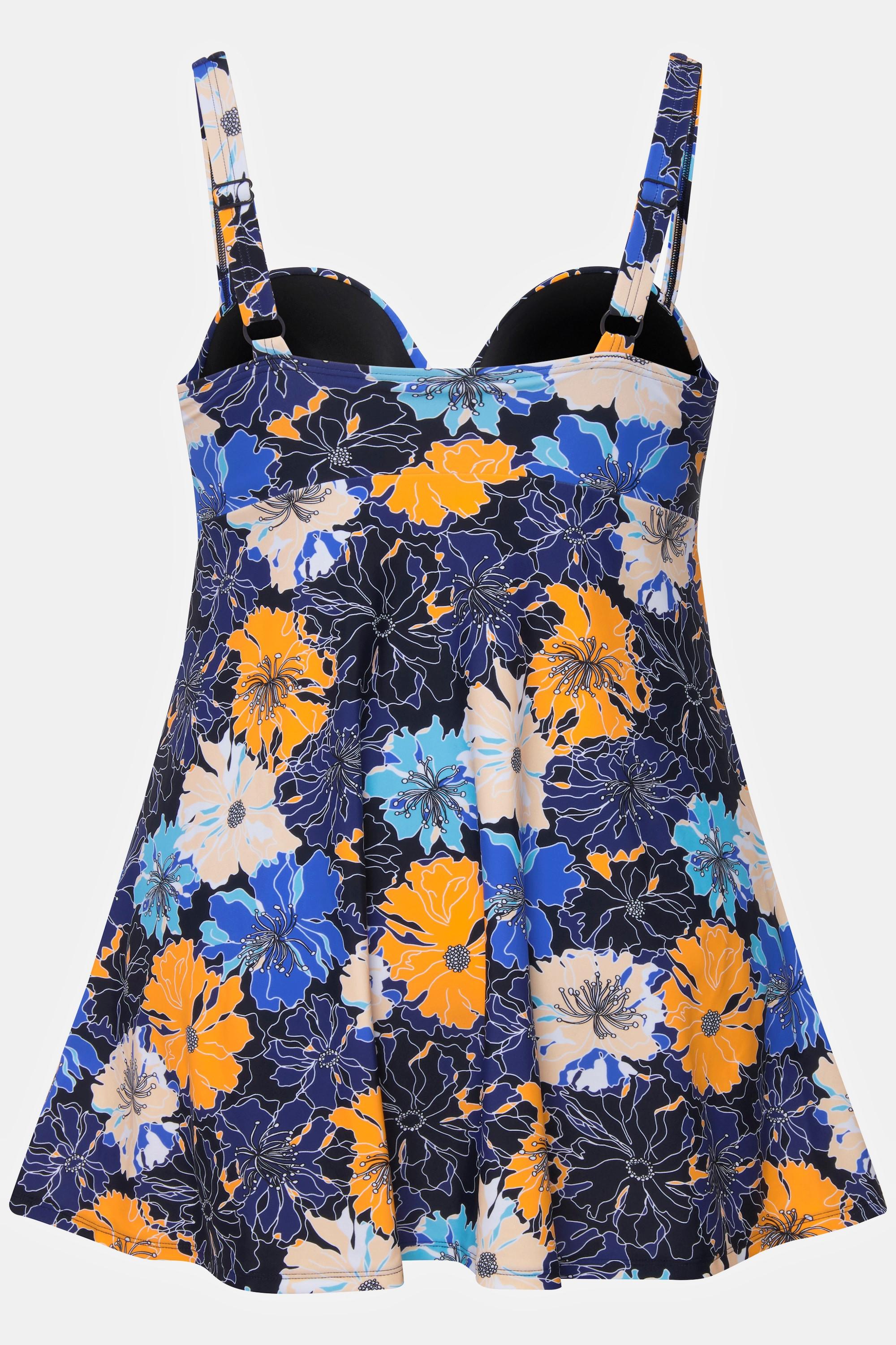 Ulla Popken  Robe de bain, bonnets souples. Imprimé à fleurs. Décolleté esprit bustier. 