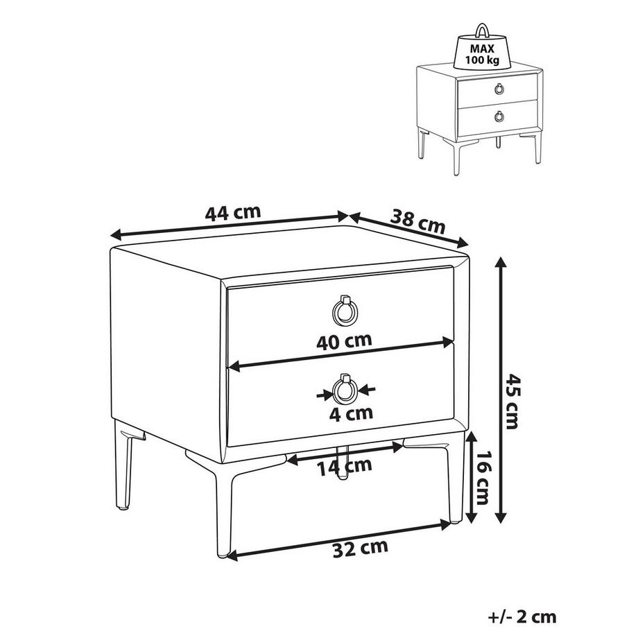 Beliani Table de nuit à 2 tiroirs en Bouclé Moderne SEZANNE  