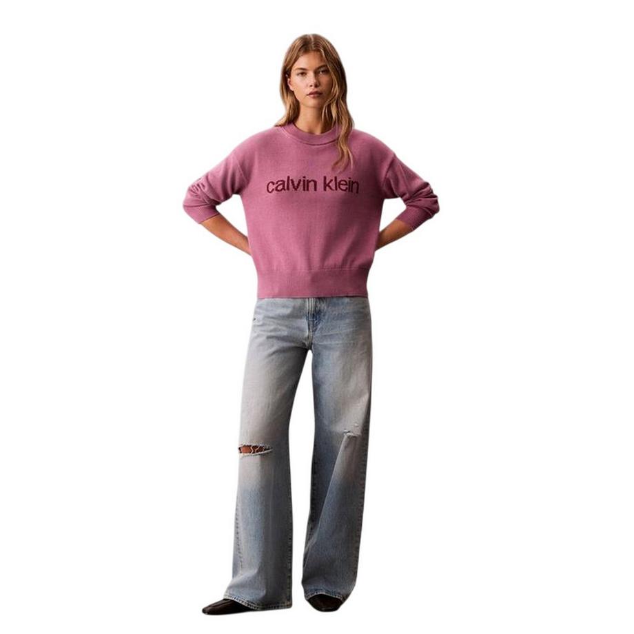 Calvin Klein Top In Maglione Regolare A Costine Girocollo Manica Lunga  