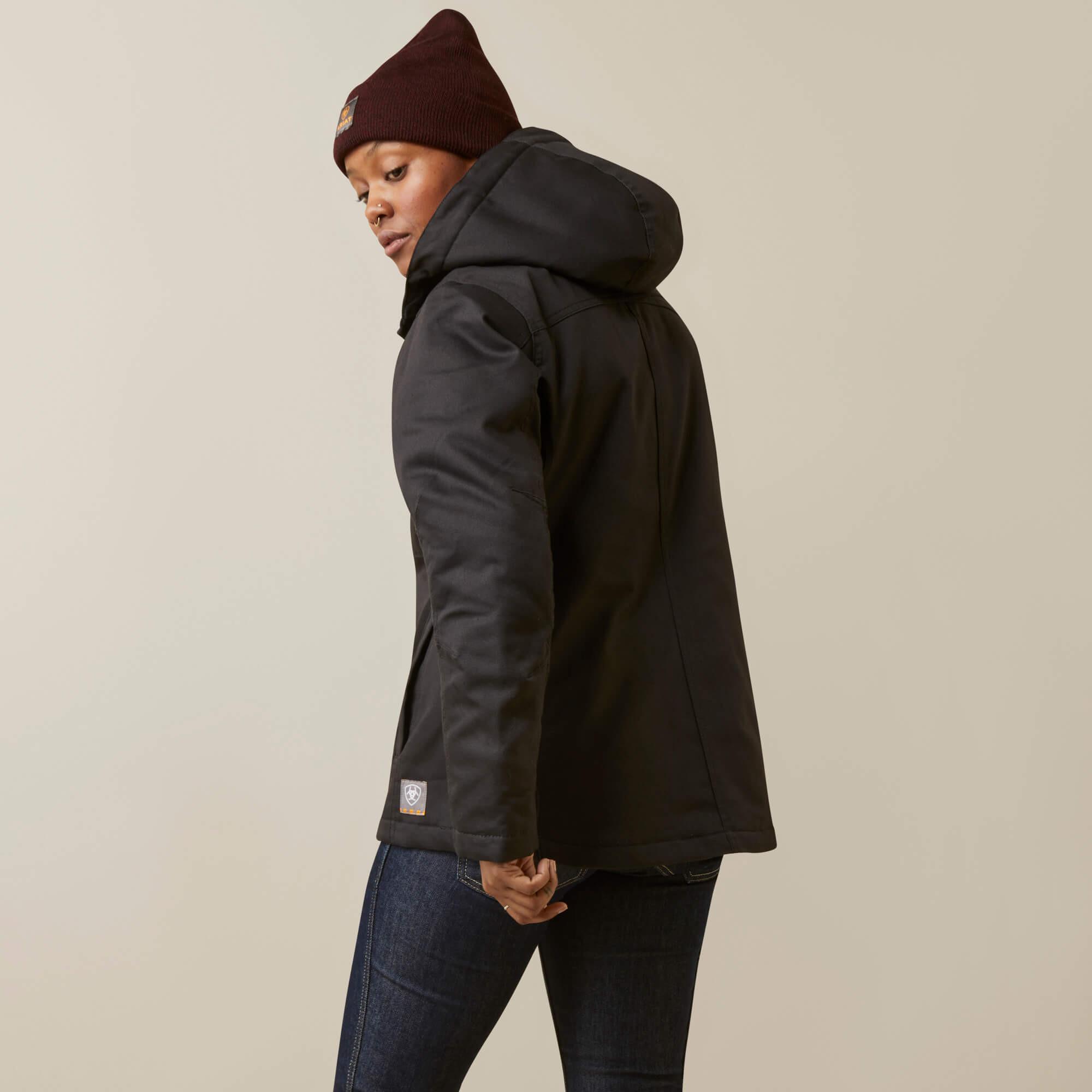 Ariat  damen regenjacke mit kapuze und durchgehendem reißverschuss rebar dura canvas 