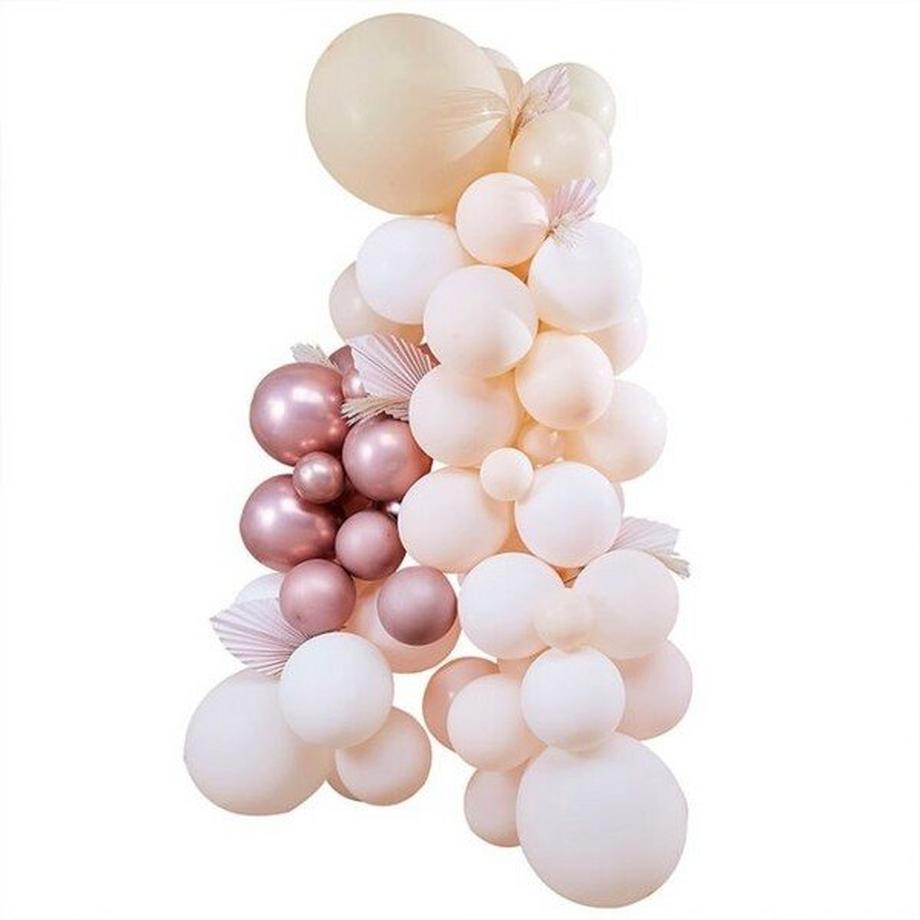 Kit Guirlande de Ballons  Blanc, Pêche, Rose Gold & Pampas