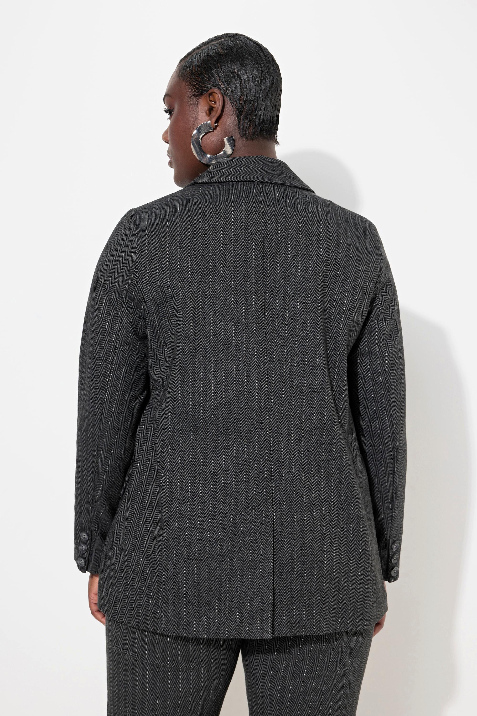 Ulla Popken Blazer Fantasia Spina di Pesce Lurex Collo Revers  