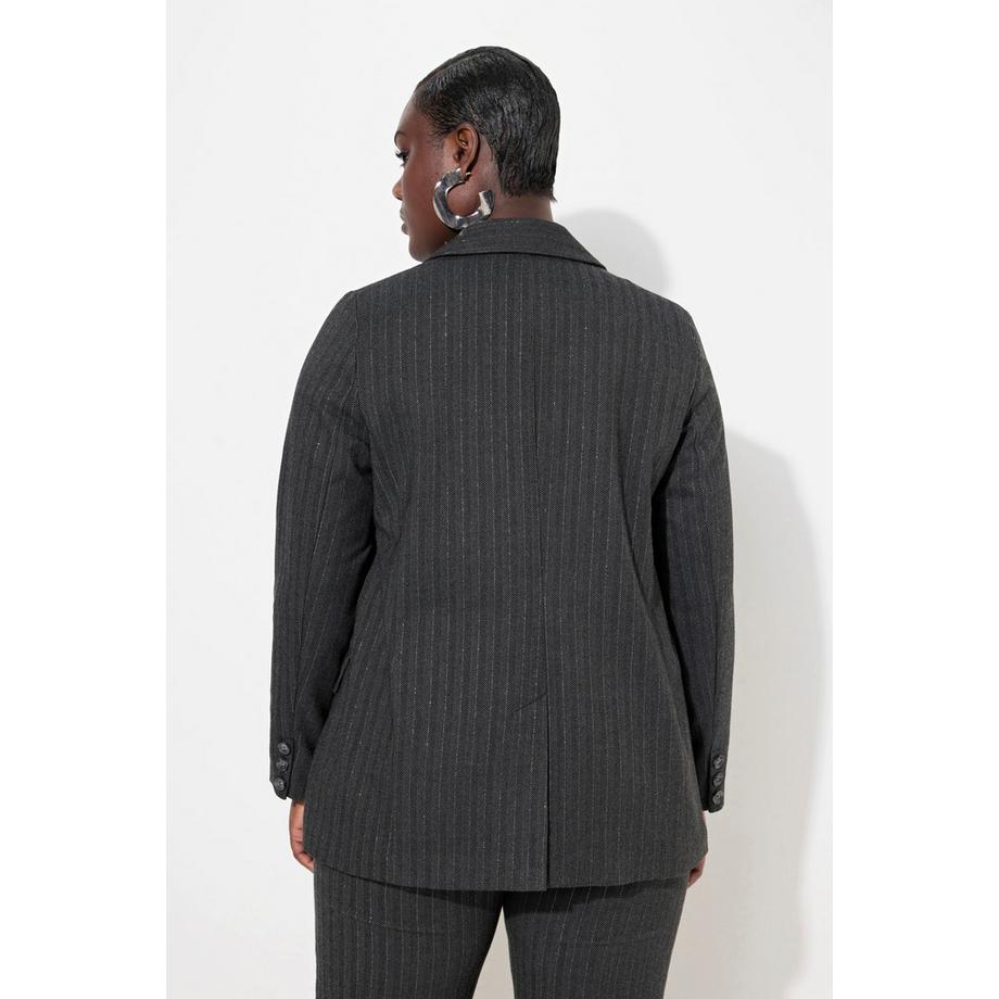 Ulla Popken Blazer Motif à Chevrons Lurex Col Revers  