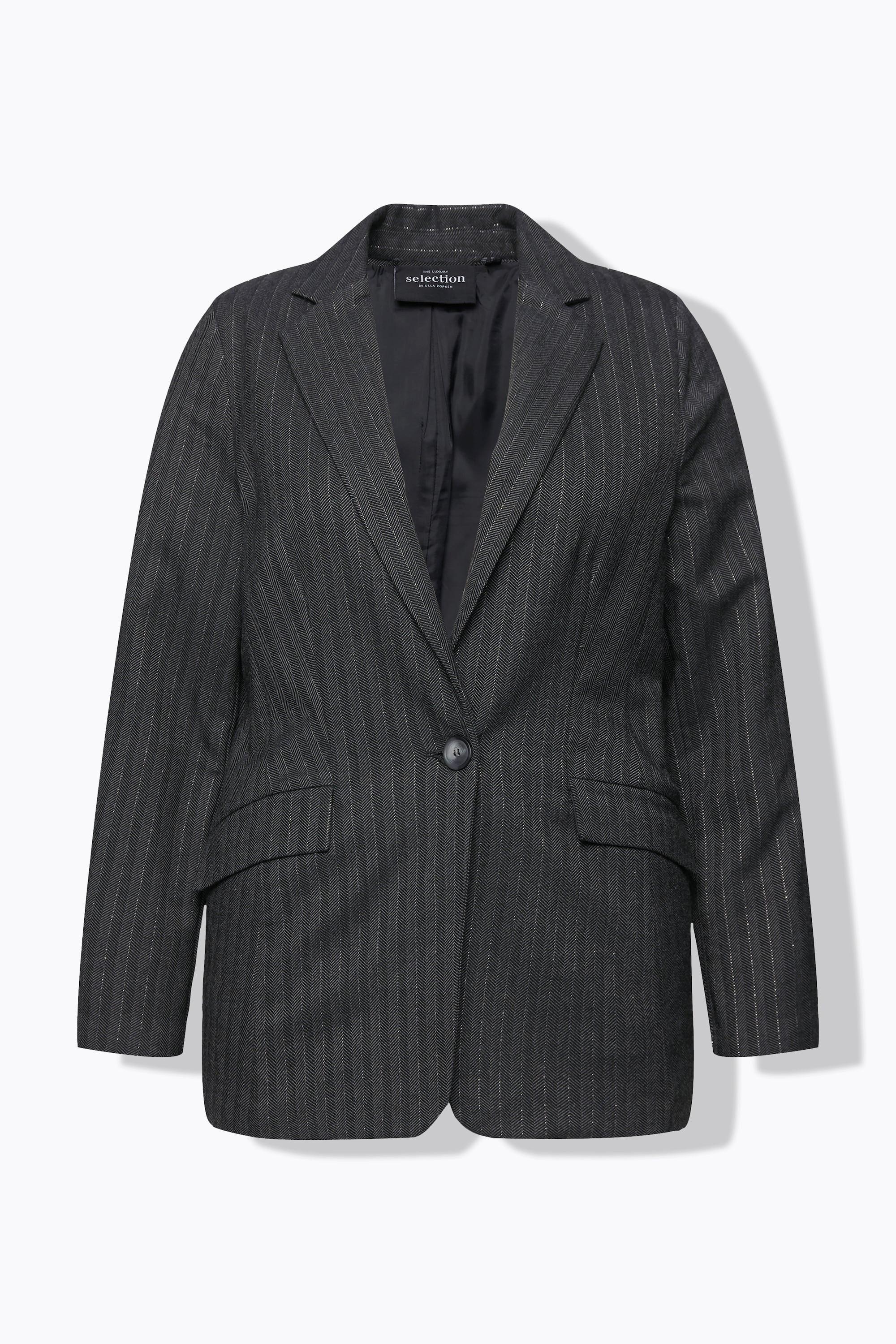 Ulla Popken Blazer Fantasia Spina di Pesce Lurex Collo Revers  