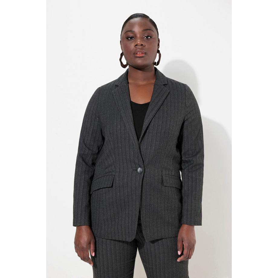 Ulla Popken Blazer Motif à Chevrons Lurex Col Revers  