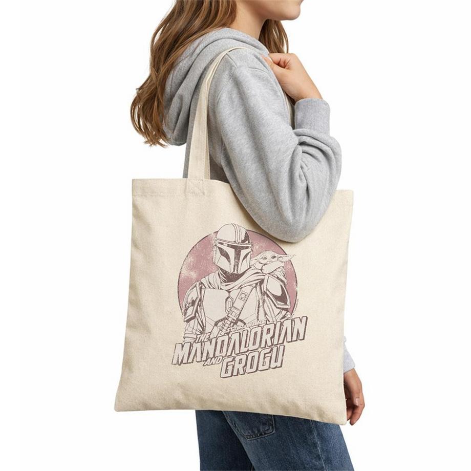 Star Wars: The Mandalorian Tote Bag Réutilisable avec Motif Grogu et Mando au Coucher de Soleil  