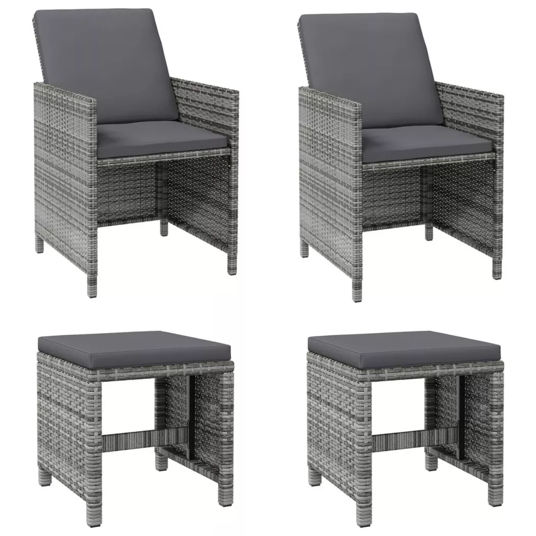 vidaXL 4-tlg. Gartenstuhl und Hocker Set Poly Rattan Grau