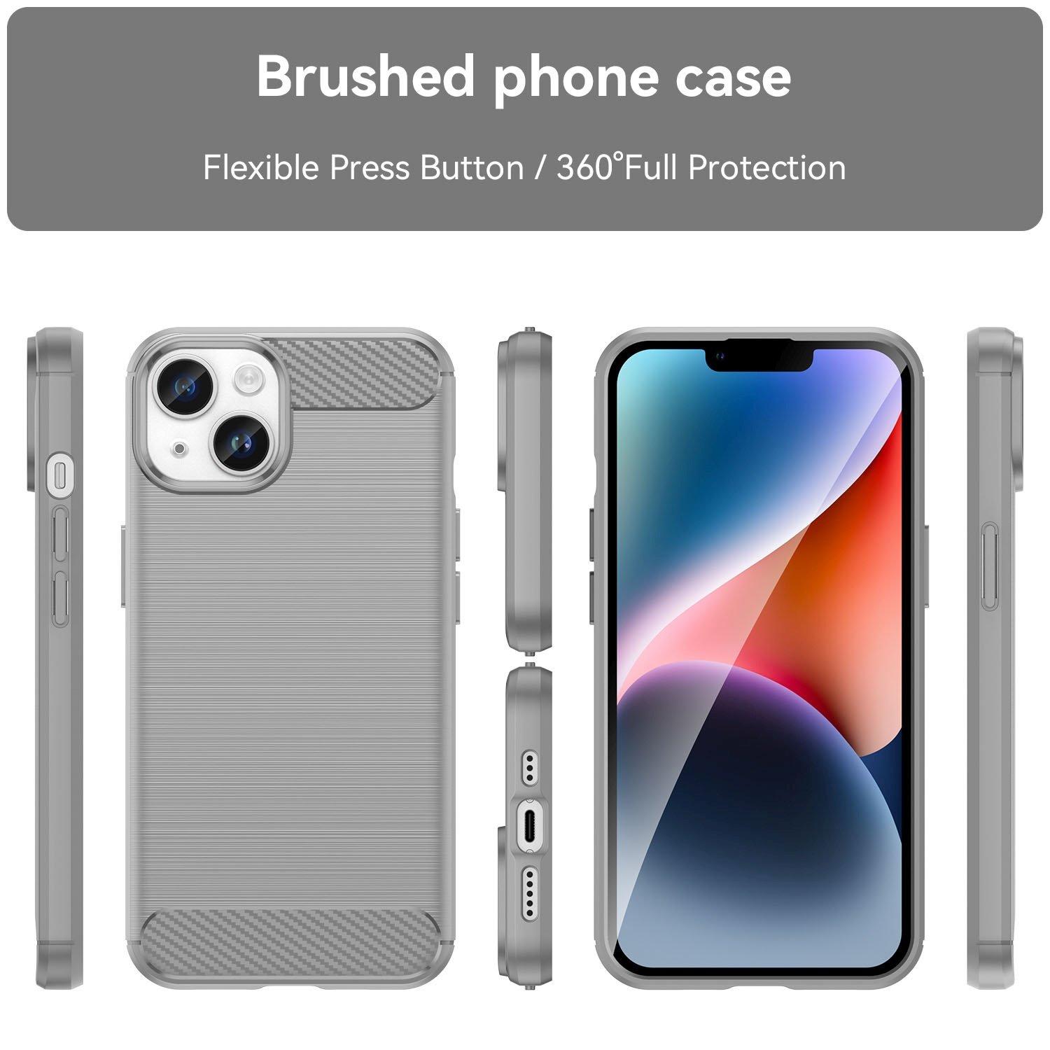 Cadorabo  Hülle für Apple iPhone 14 TPU Silikon Edelstahl-Karbonfaser Optik 