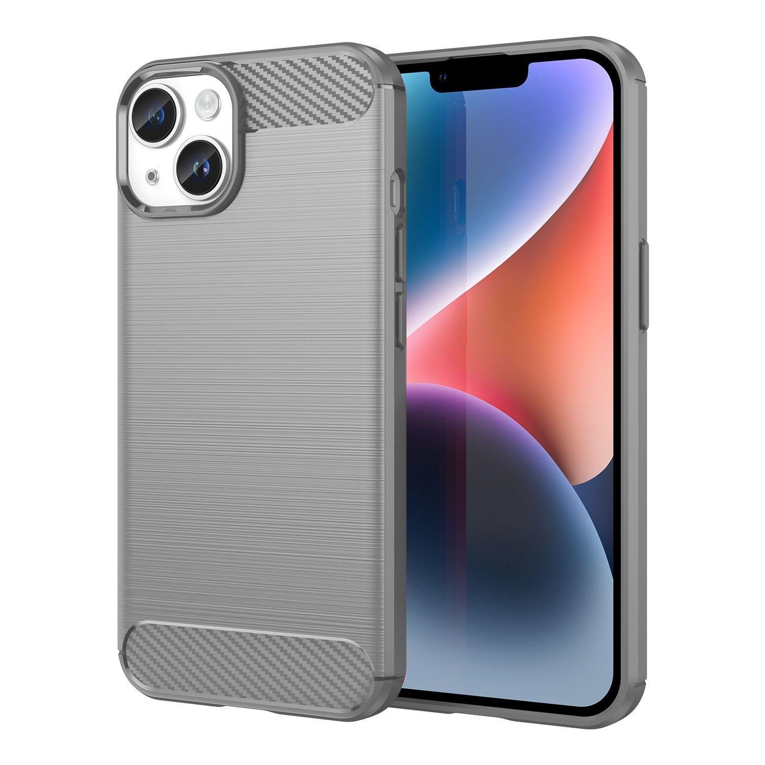 Cadorabo  Hülle für Apple iPhone 14 TPU Silikon Edelstahl-Karbonfaser Optik 