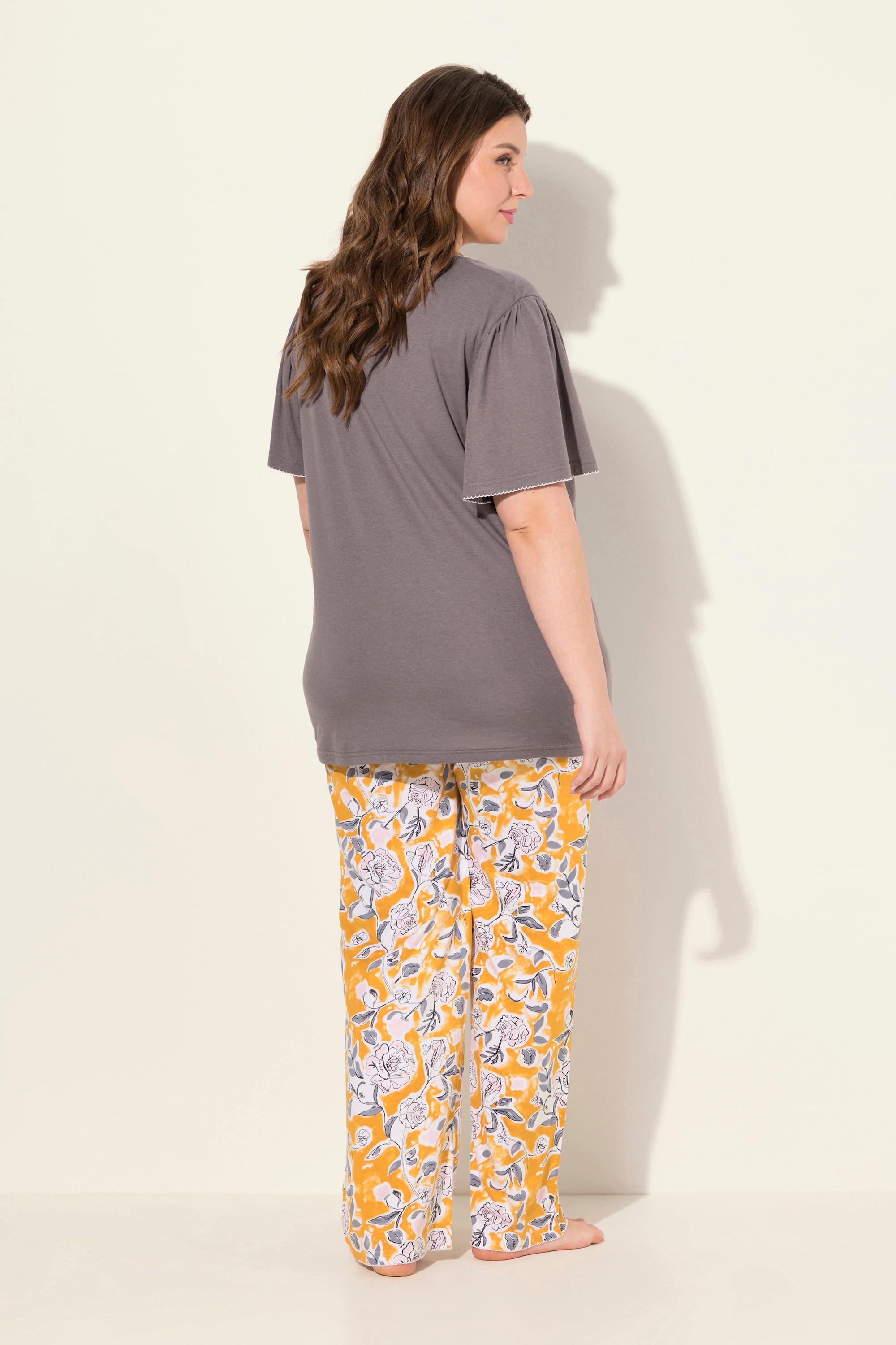 Ulla Popken Pigiama Floreale Mezza Manica Scollo a Barca  