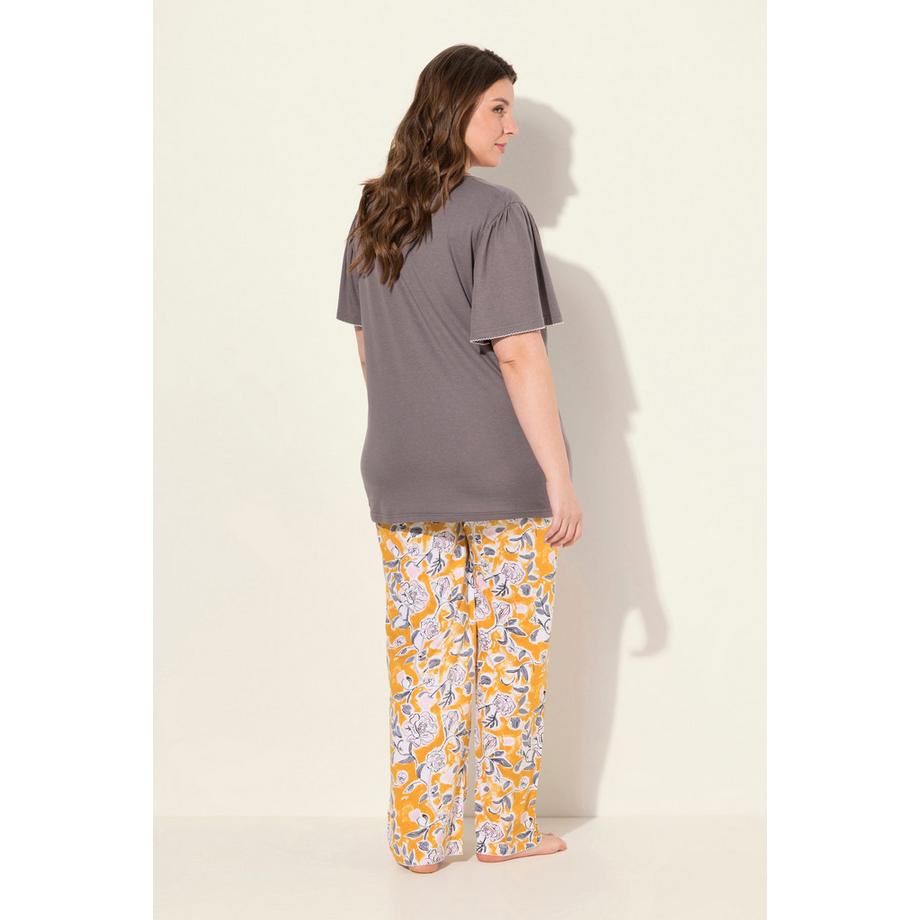 Ulla Popken Pyjama Imprimé Floral Manches Courtes Encolure Bateau  