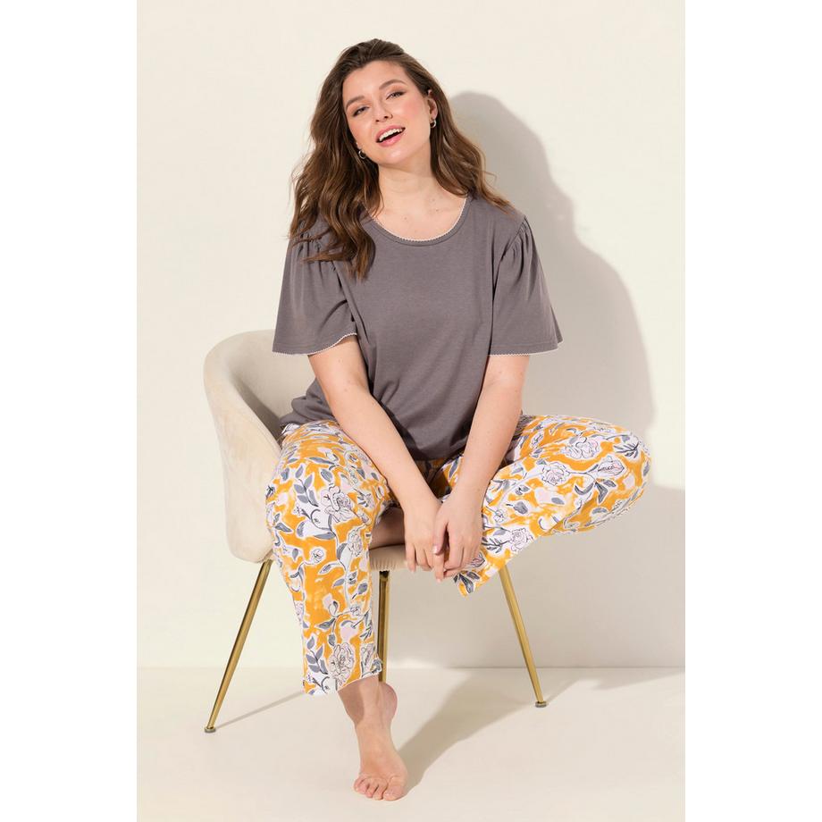 Ulla Popken Pyjama Imprimé Floral Manches Courtes Encolure Bateau  