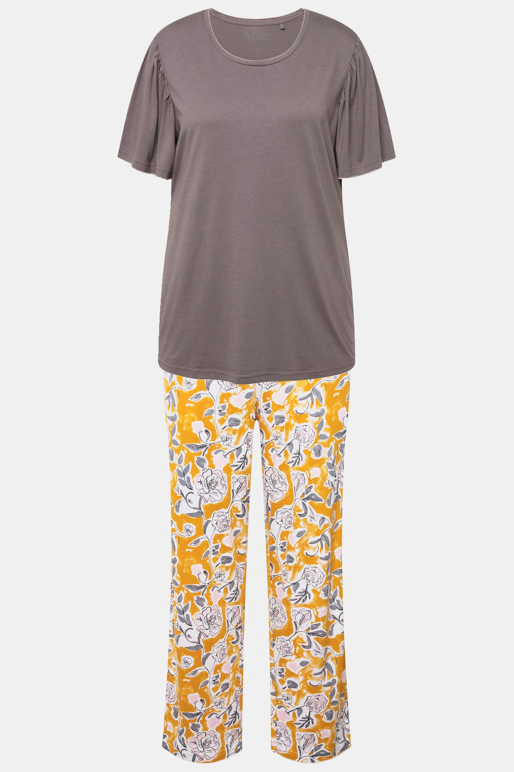 Ulla Popken Pigiama Floreale Mezza Manica Scollo a Barca  