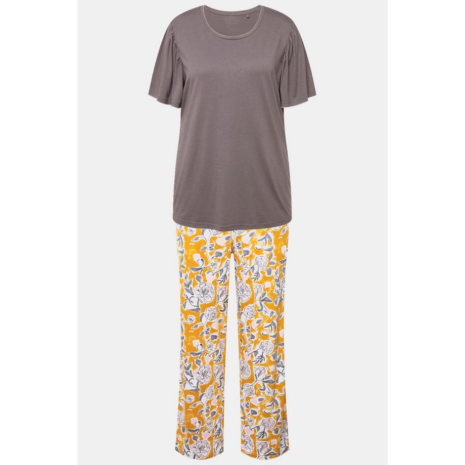 Ulla Popken Pyjama Imprimé Floral Manches Courtes Encolure Bateau  