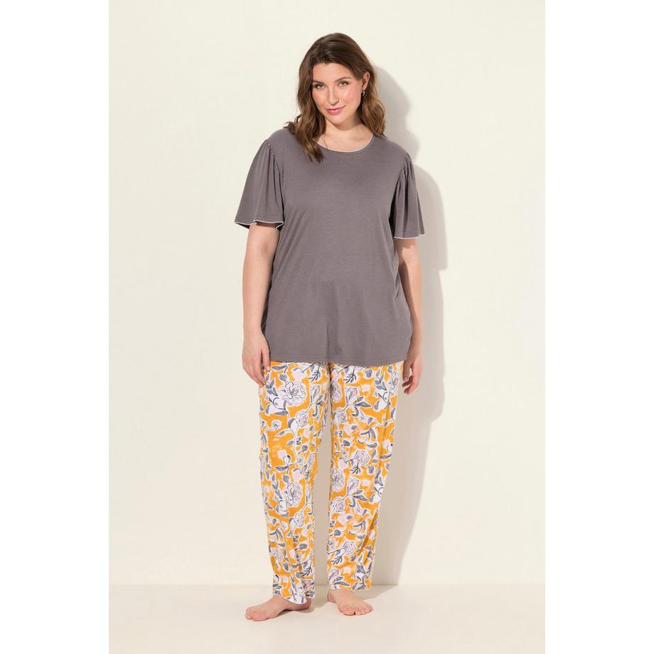 Ulla Popken Pyjama Imprimé Floral Manches Courtes Encolure Bateau  