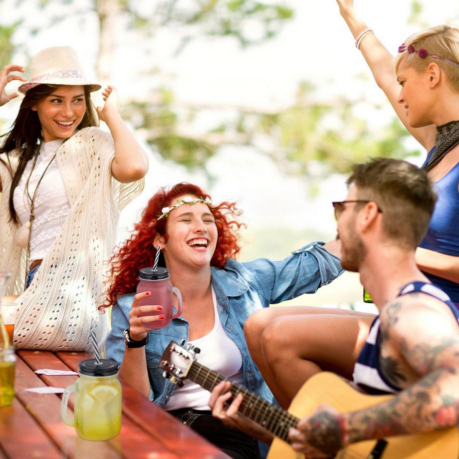 B2X  Bunte Trinkgläser mit Deckel 12er Set 