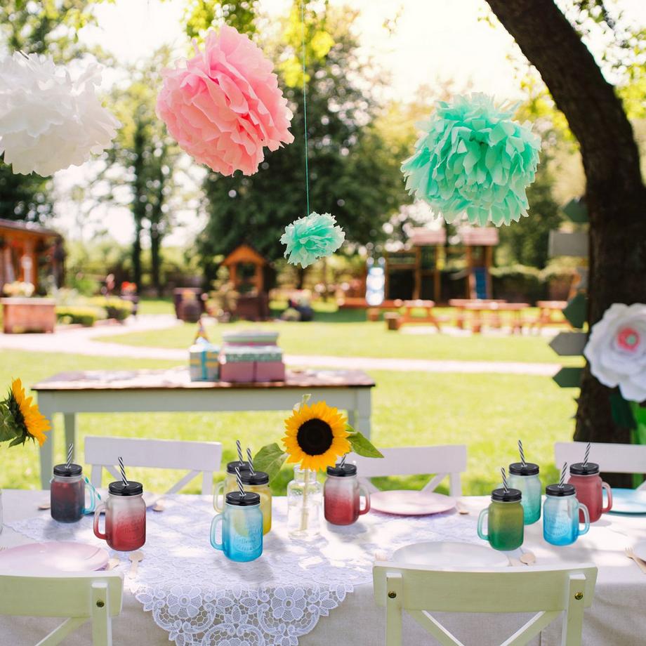 B2X  Bunte Trinkgläser mit Deckel 12er Set 