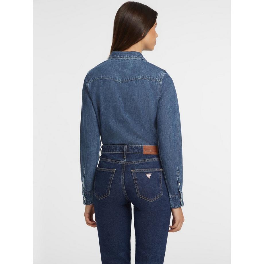 GUESS Camicia in Denim Maniche Lunghe Slim Fit  