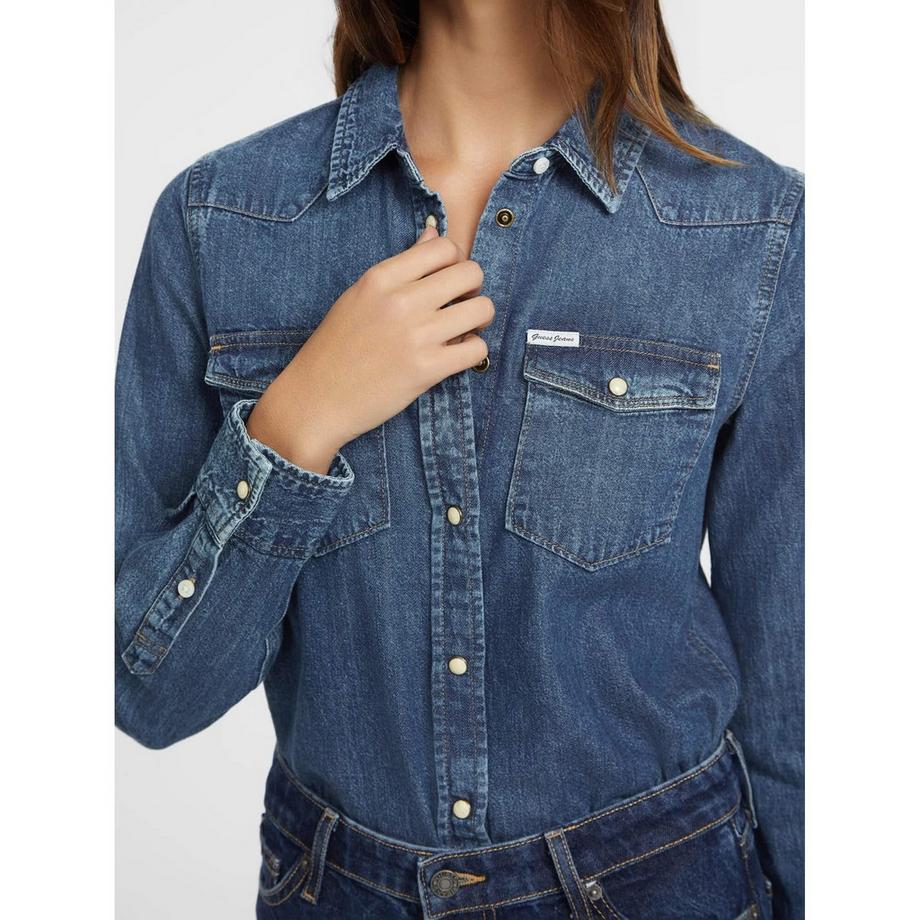 GUESS Camicia in Denim Maniche Lunghe Slim Fit  
