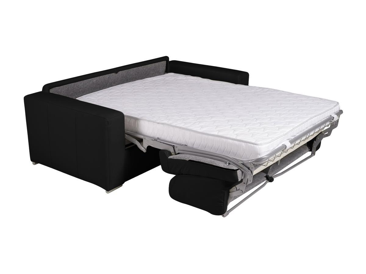 Vente-unique Canapé 3 places convertible express 100% cuir de buffle noir matelas 22 cm DELECTEA II  