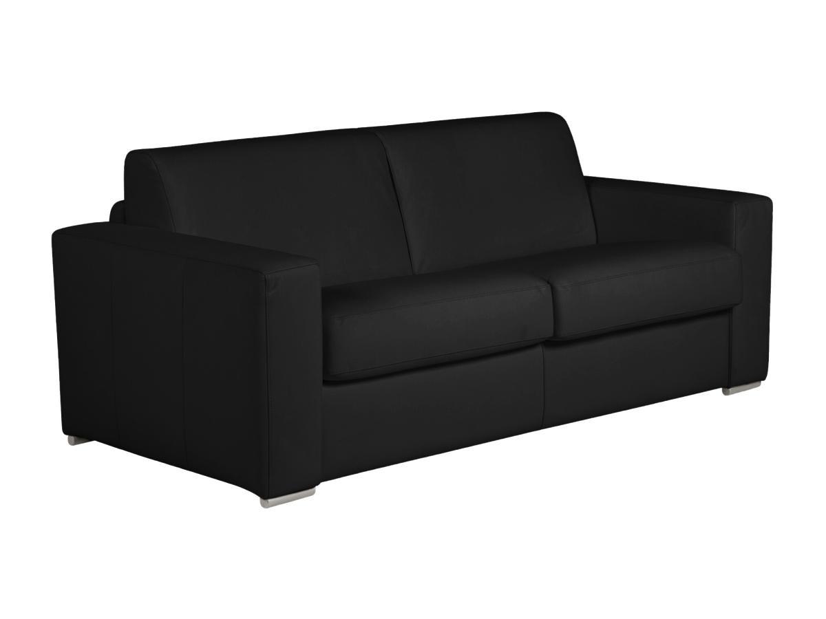 Vente-unique Canapé 3 places convertible express 100% cuir de buffle noir matelas 22 cm DELECTEA II  