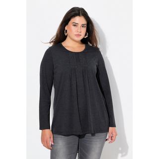 Ulla Popken  Shirt, Falten, Perlen, A-Linie, Langarm 