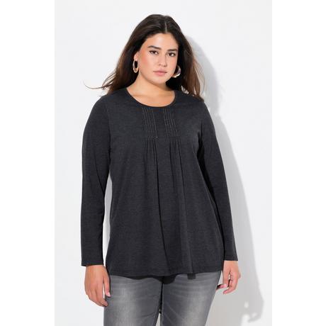 Ulla Popken  Shirt, Falten, Perlen, A-Linie, Langarm 