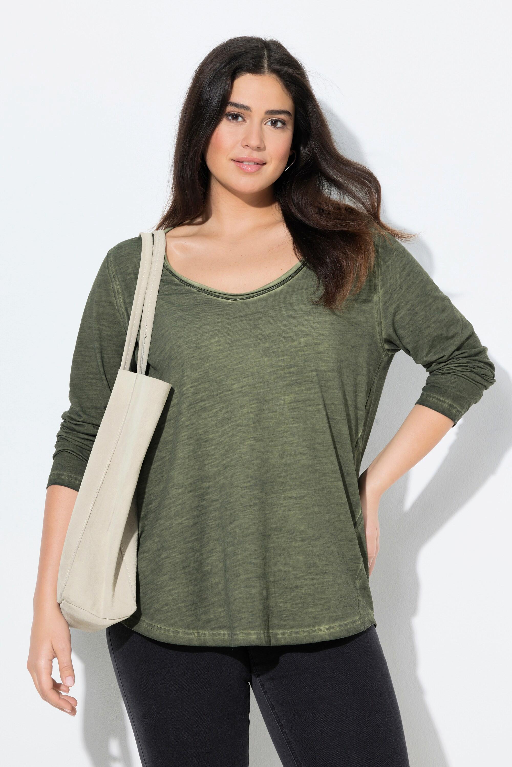 Ulla Popken Maglia Classica Maniche Lunghe Scollo a V Bordi Arrotolati  