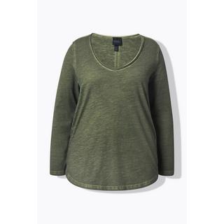 Ulla Popken Maglia Classica Maniche Lunghe Scollo a V Bordi Arrotolati  