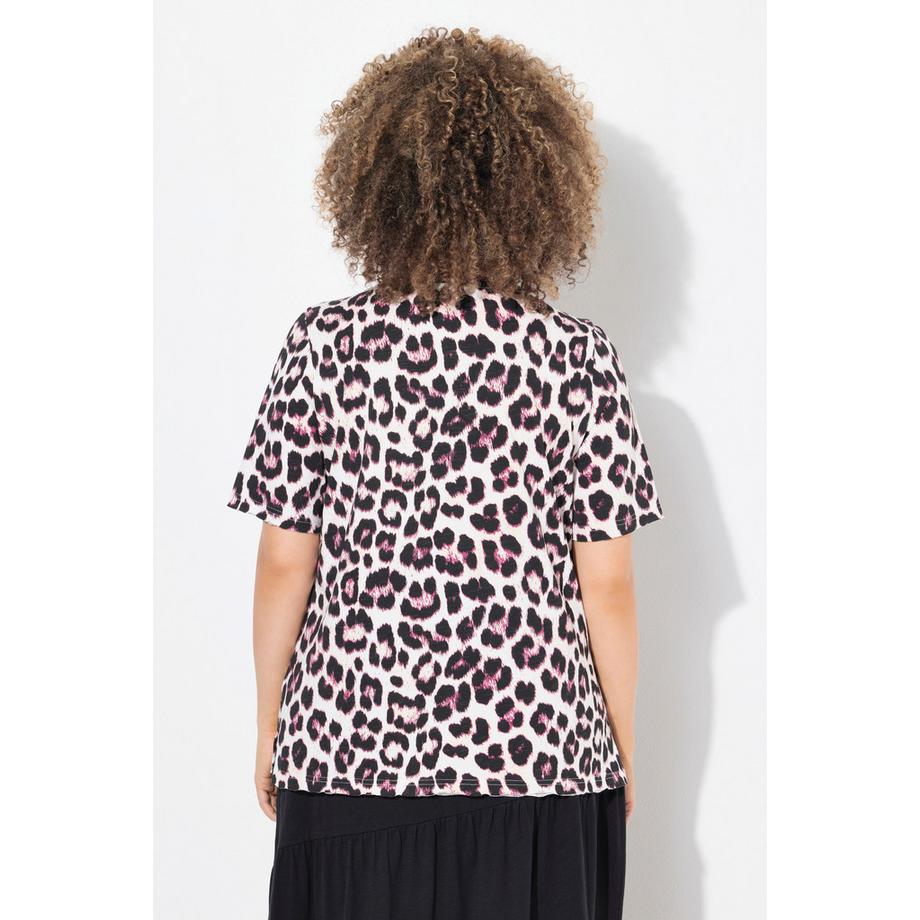 Ulla Popken T-Shirt Classic Imprimé Léopard Col Rond Manches Courtes  