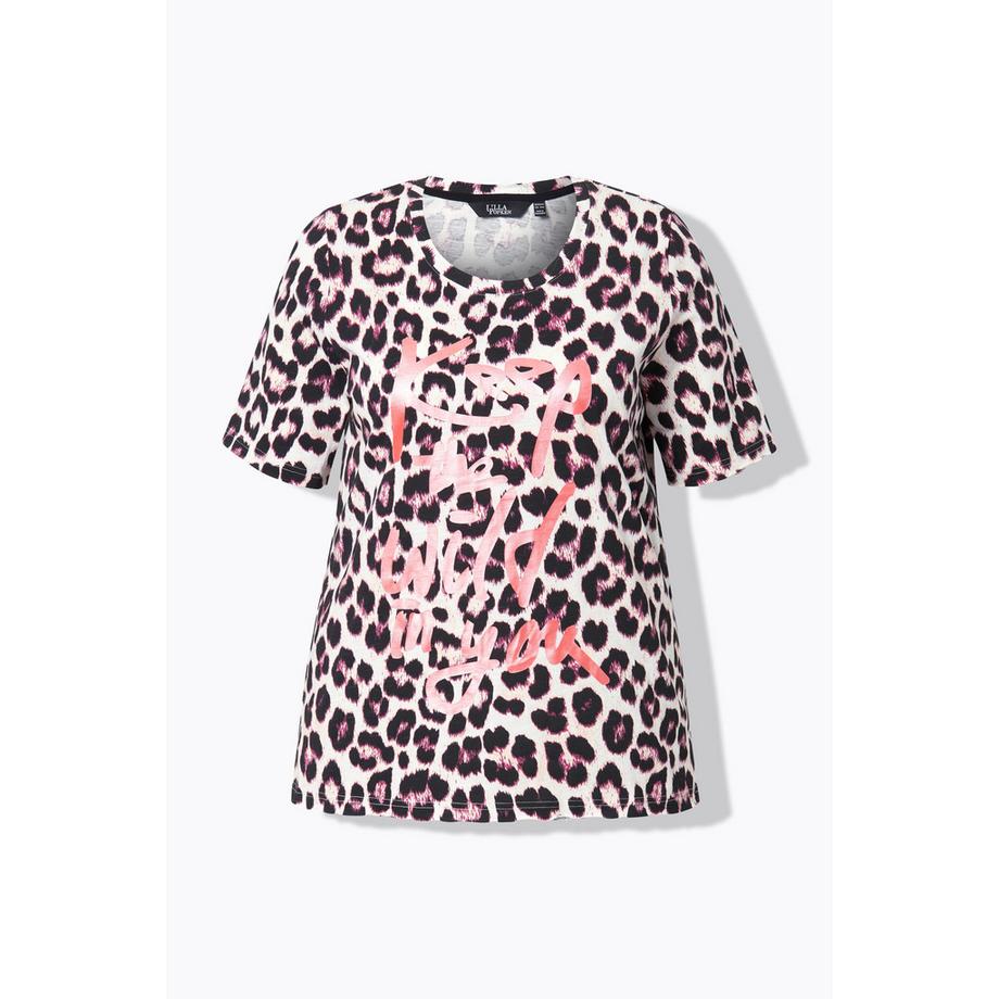 Ulla Popken T-Shirt Classic Imprimé Léopard Col Rond Manches Courtes  
