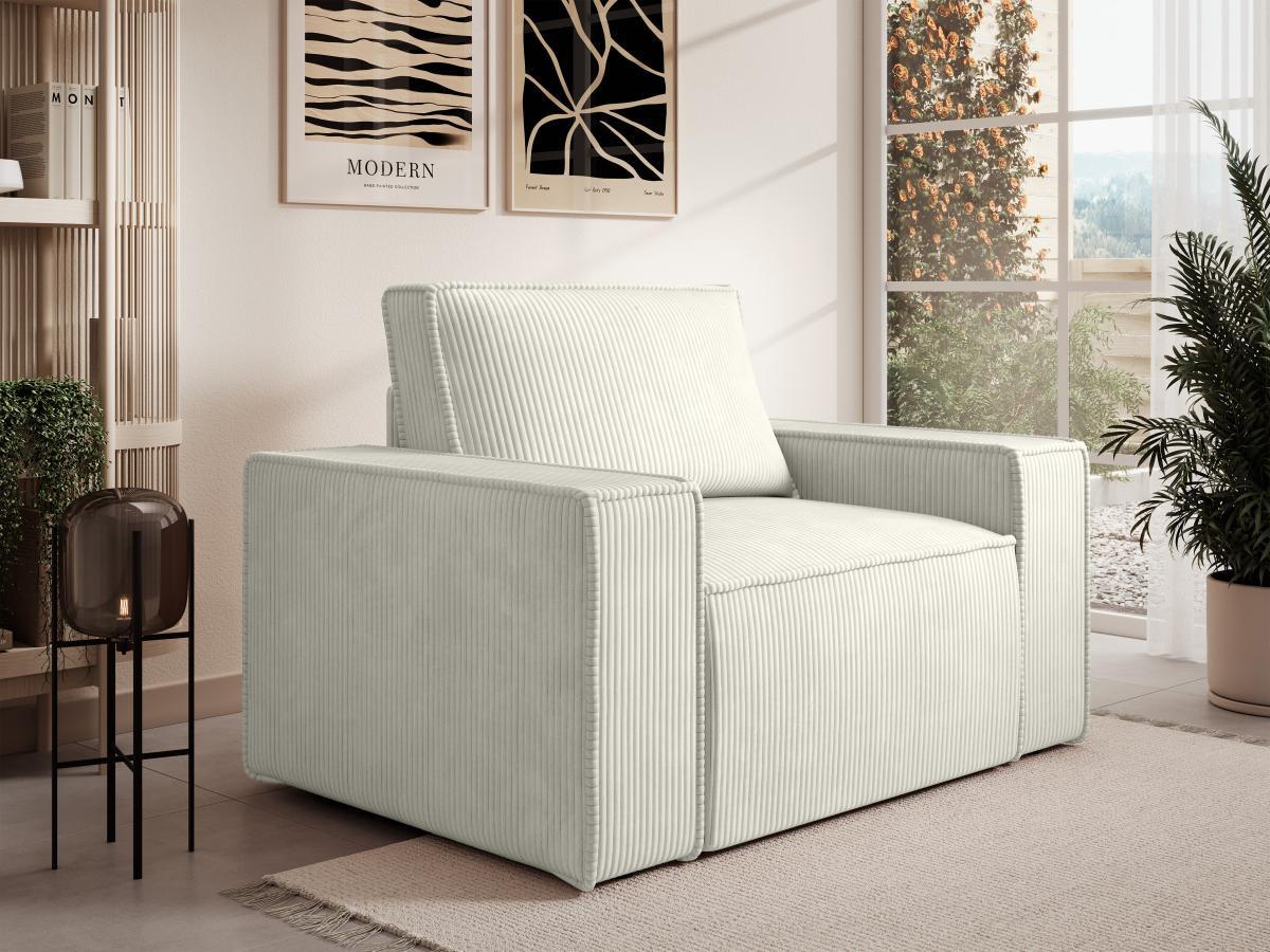 PASCAL MORABITO Fauteuil en velours côtelé blanc AMELIA  