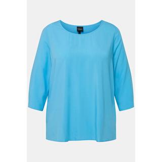 Ulla Popken  Blouse oversize à manches 3/4. Col rond et nœud à la base. 