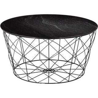 mutoni Table basse avec corbeille en métal marbre noir rond 80x80  
