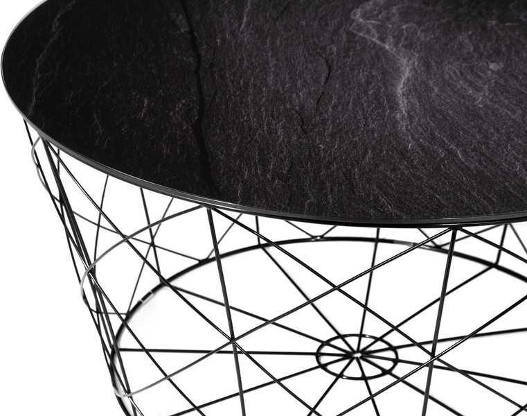 mutoni Table basse avec corbeille en métal marbre noir rond 80x80  