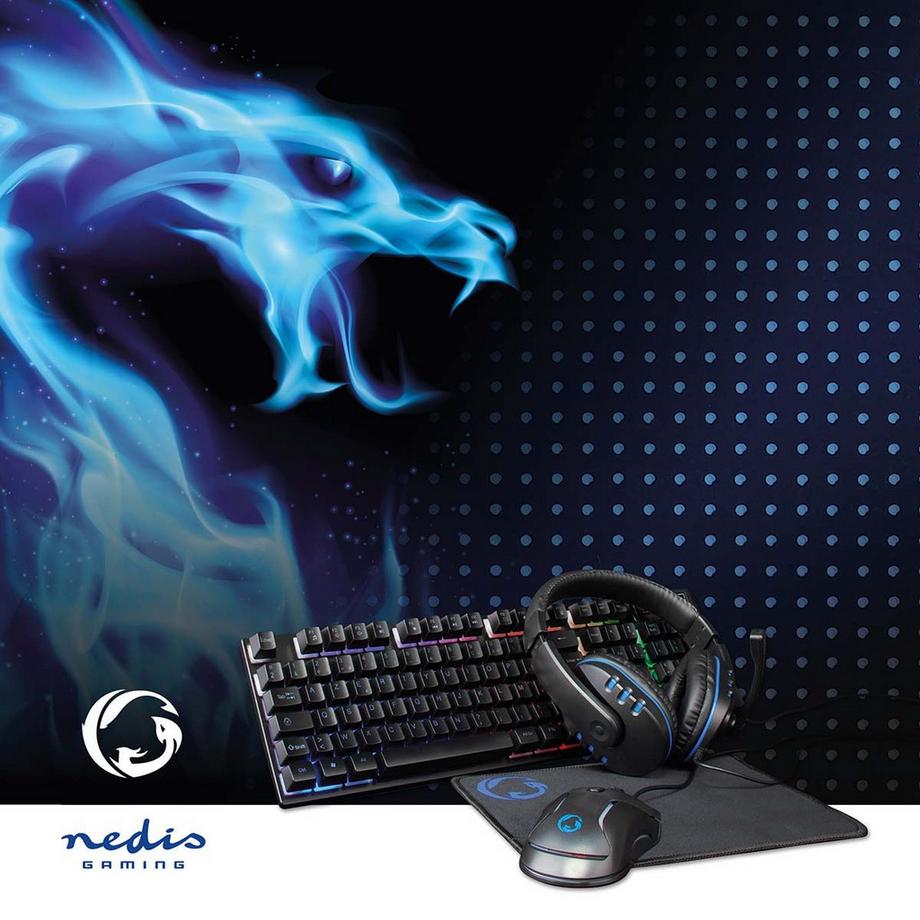 Nedis  Gaming Combo Kit | 5-en-1 | Clavier, casque, souris et tapis de souris | Noir | AZERTY | FR Layout 