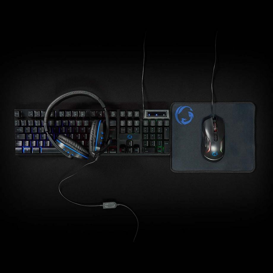 Nedis  Gaming Combo Kit | 5-en-1 | Clavier, casque, souris et tapis de souris | Noir | AZERTY | FR Layout 