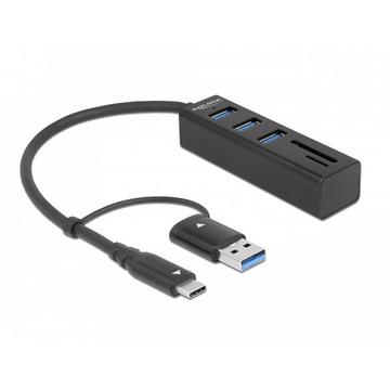 Hub a 3 porte USB 3.2 Gen 1 + lettore di schede SD e Micro SD con connettore USB Type-C o USB Tipo-A